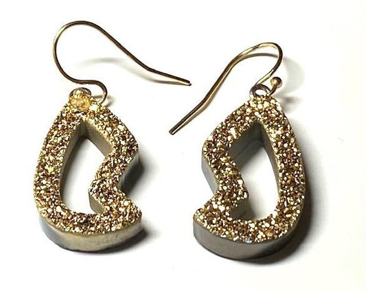 Gold Druzy earrings, less than one inch hang. Very sparkly.
