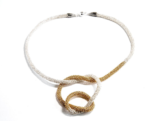 Fine Silver and gold Filled knitted necklace. 21 inches long.