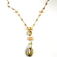 Gold vermeil pendant necklace with crystal accent and fresh water biwa pearl detail.