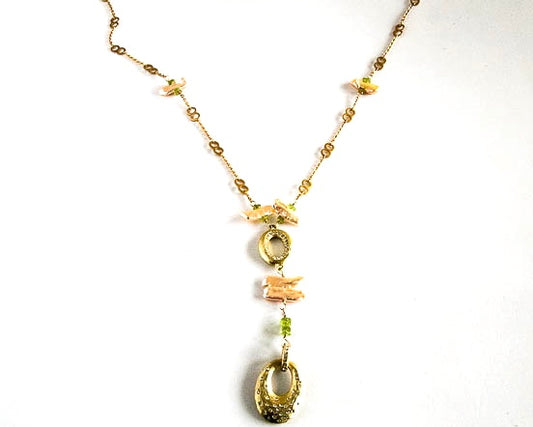 Gold vermeil pendant necklace with crystal accent and fresh water biwa pearl detail.