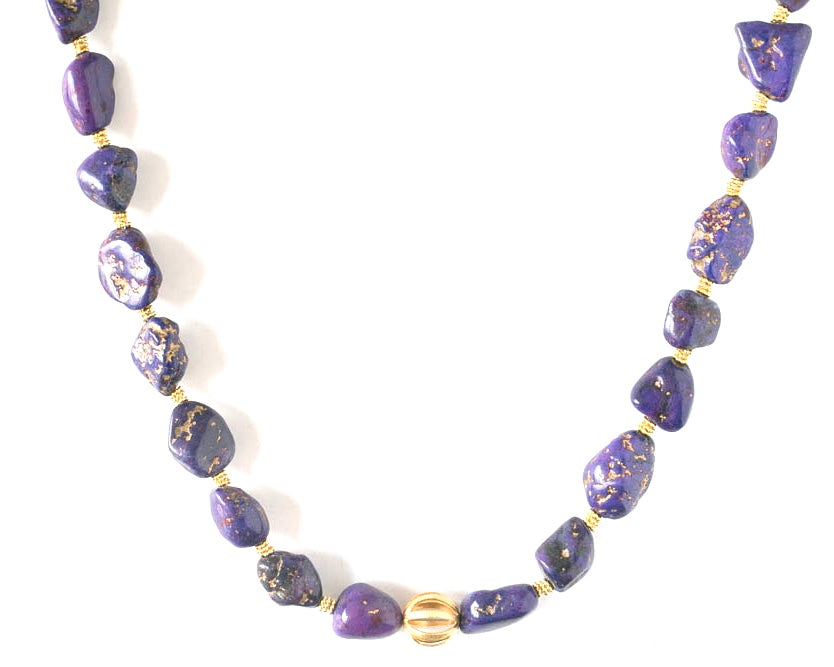 Purple and gold jasper nuggets with gold beaded accents. by Pretaporterjewels.com Jewellery that invites compliments!