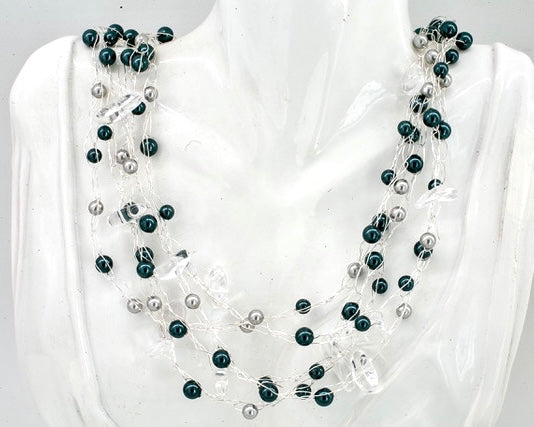 Teal and Grey Multi-strand Necklace