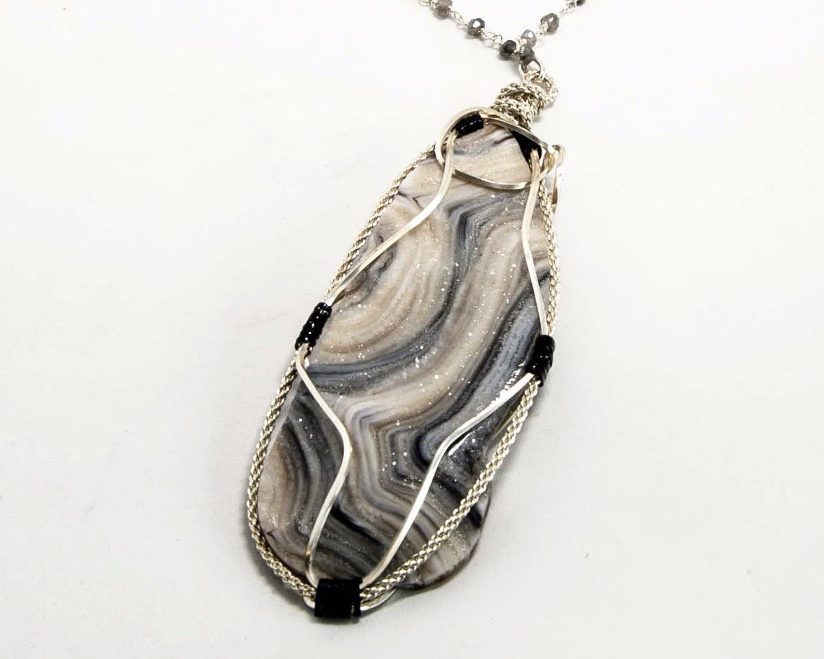 Grey and Black Druzy Pendant