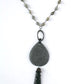 Labradorite and sterling silver oxidized chain with pear shaped horn pendant make this a one of a kind necklace.