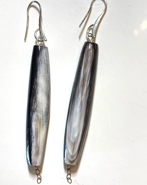 Natural Horn stick shaped earrings on sterling silver hook.