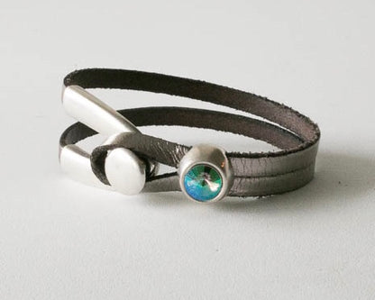 Leather Bracelet with Swarovski Crystal Cube