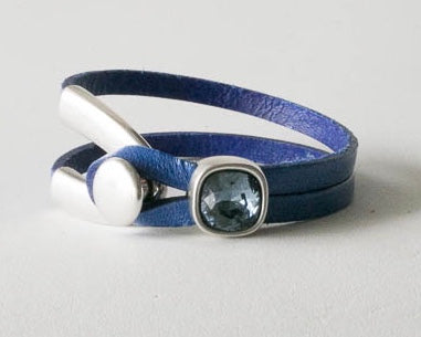 Leather Bracelet with Swarovski Crystal Cube