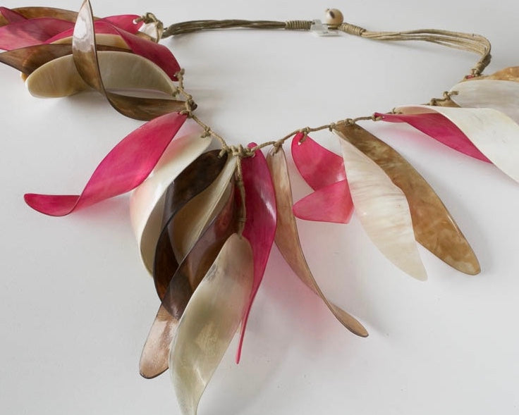 Natural Horn and vegetable dyed Horn leaves necklace