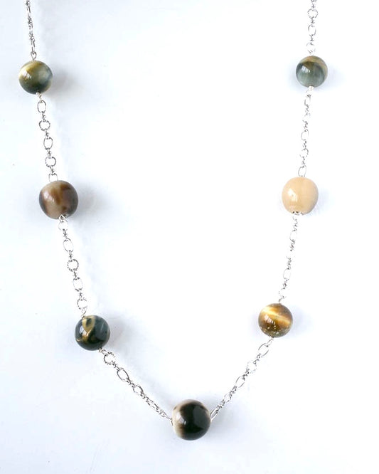 Natural Horn Beads with Sterling Silver Chain Necklace
