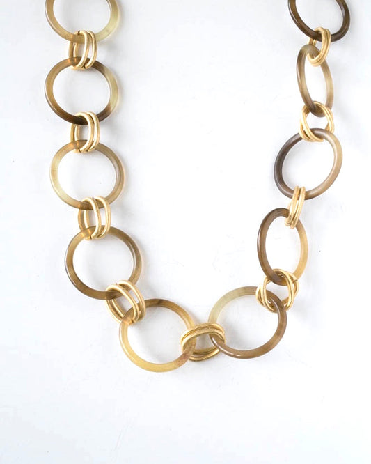 Round natural horn links with gold vermeil link necklace