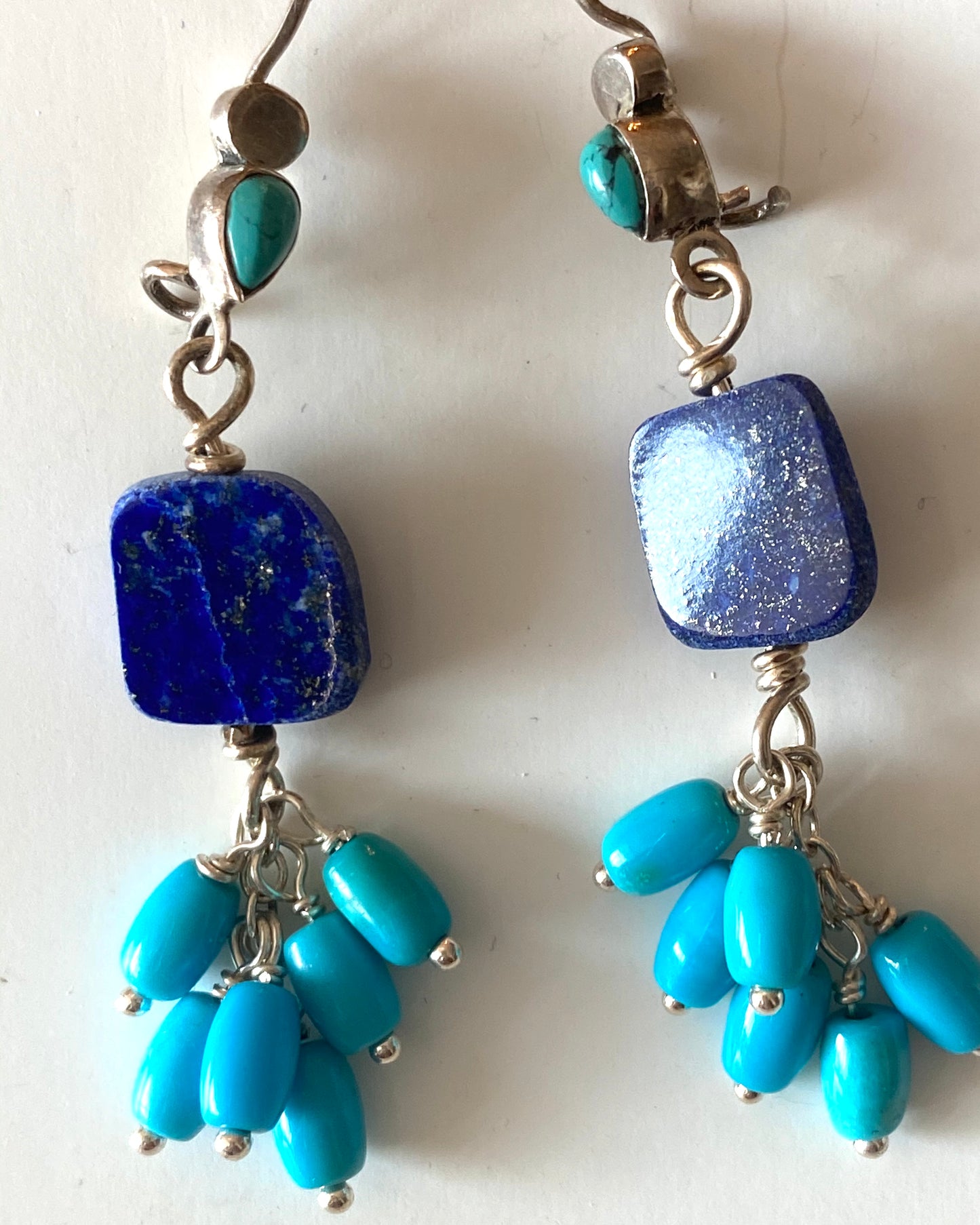 Lapis and Turquoise earrings on a sterling silver hook with turquoise stone.