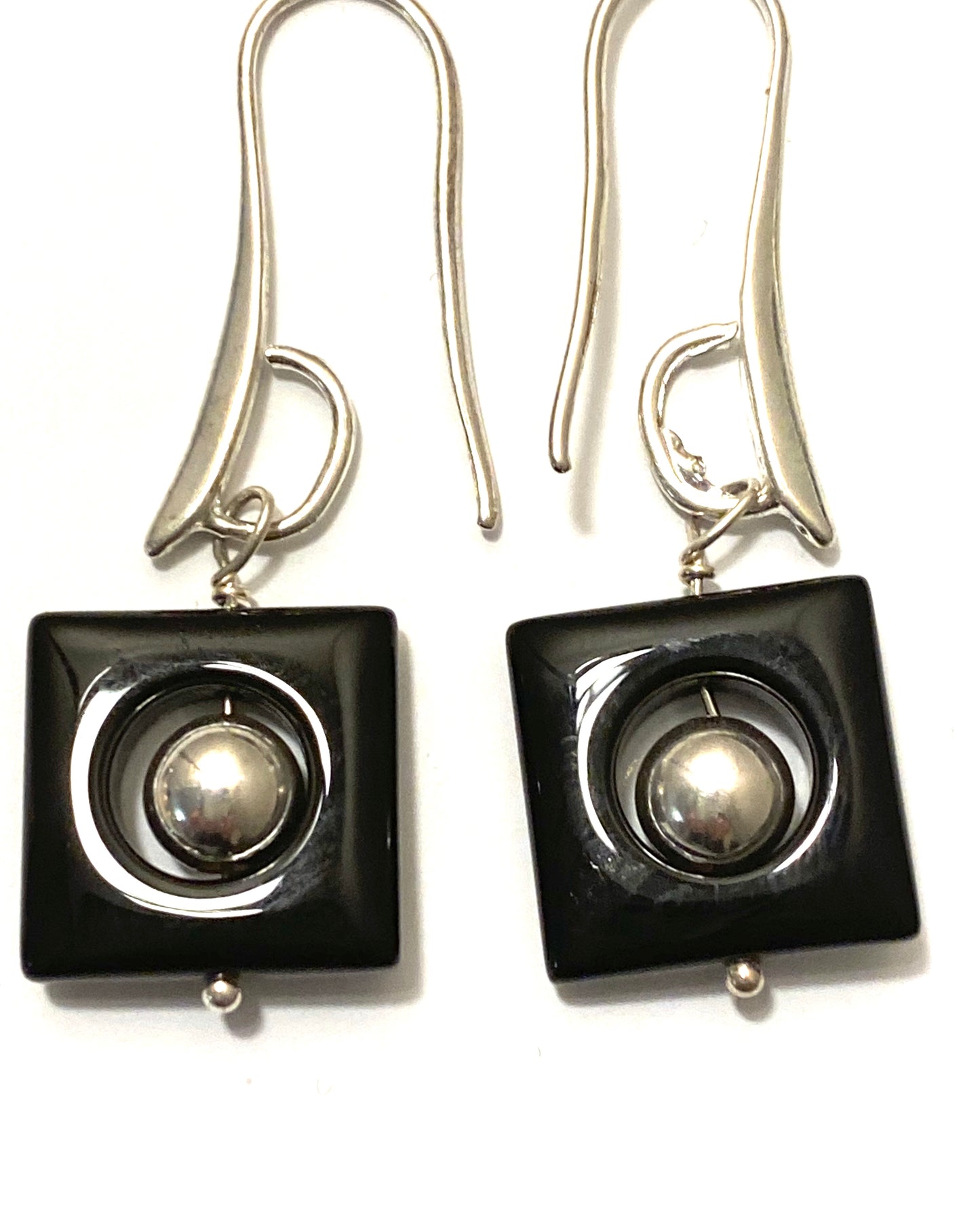 Square Onyx Frame with sterling silver bead and ear hooks.