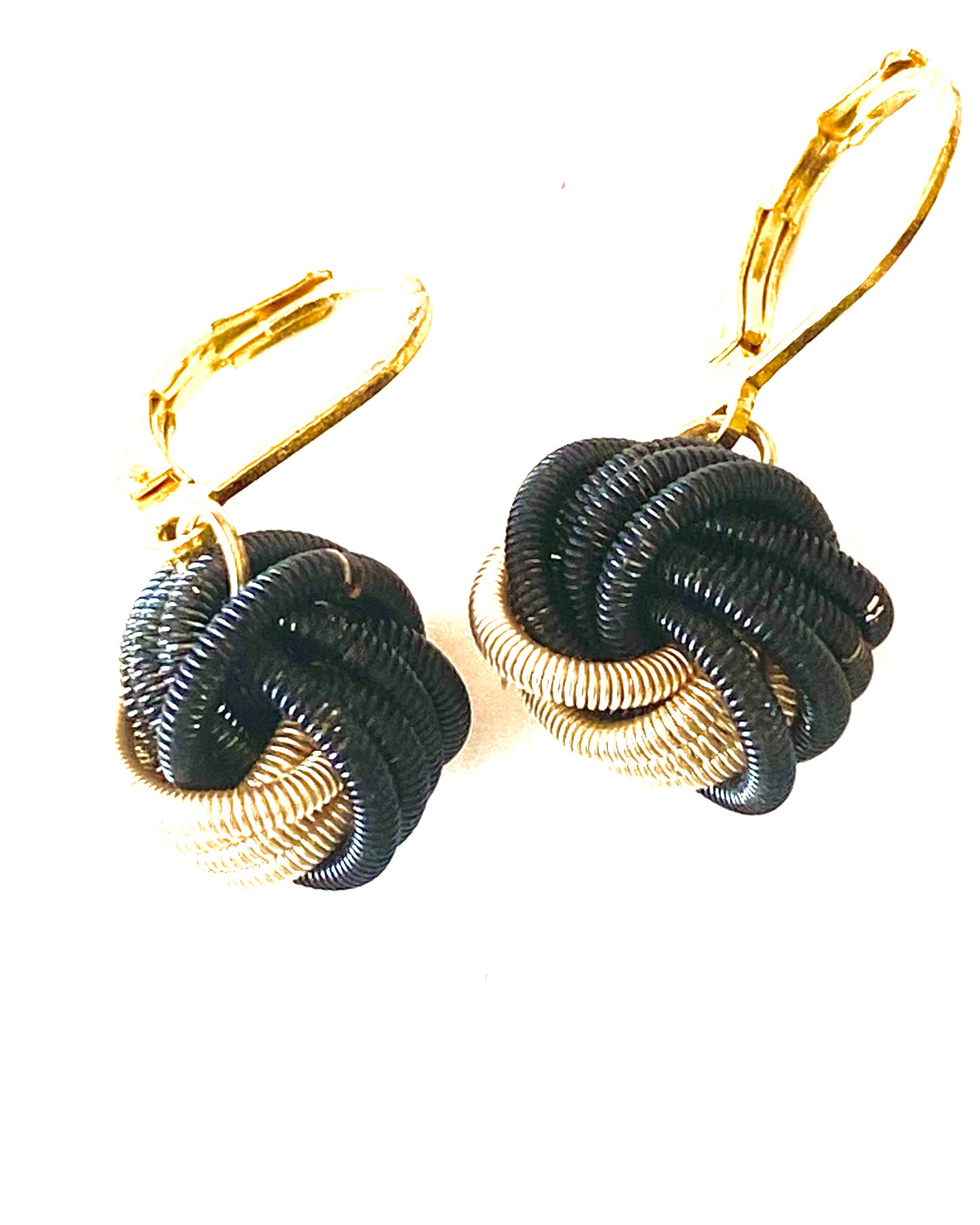 Black and gold short earrings with lever back hook