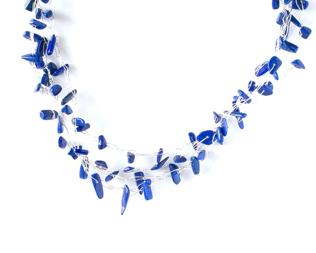 Vibrant Lapis and fine silver wire in a multistrand necklace.