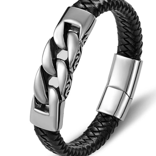 Braided Leather ID Chain Bracelet