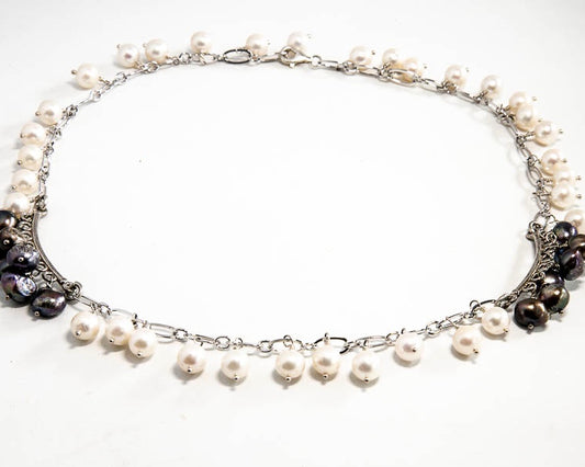 Two tone Fresh Water Pearl Charm Necklace