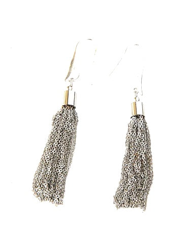 Silver Chain tassel earrings with Sterling silver ear hook. they are 2 inches long.