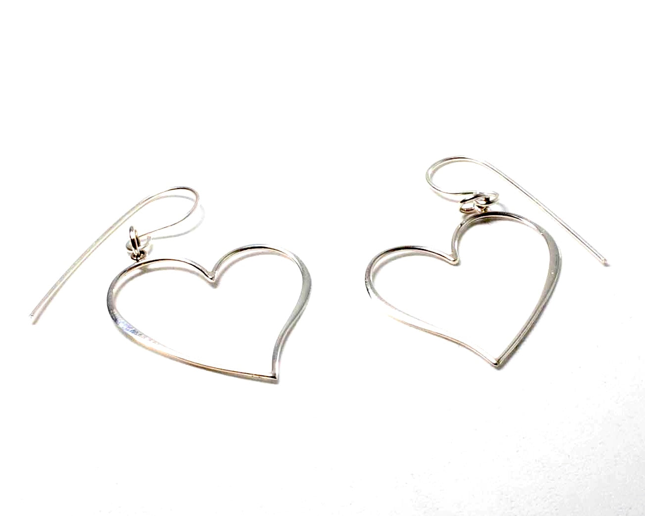 25 mm Sterling Silver Heart shaped earrings on a sheppard hook