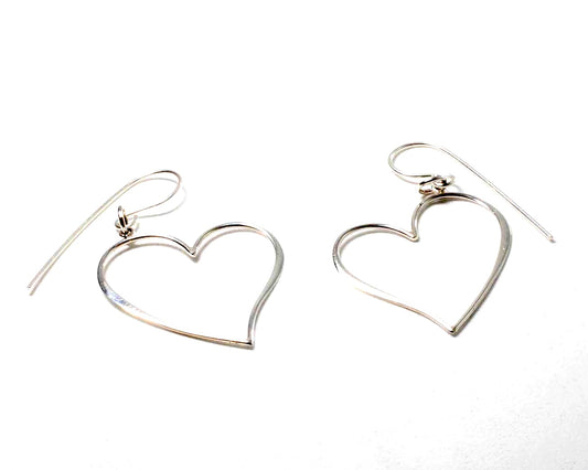 25 mm Sterling Silver Heart shaped earrings on a sheppard hook