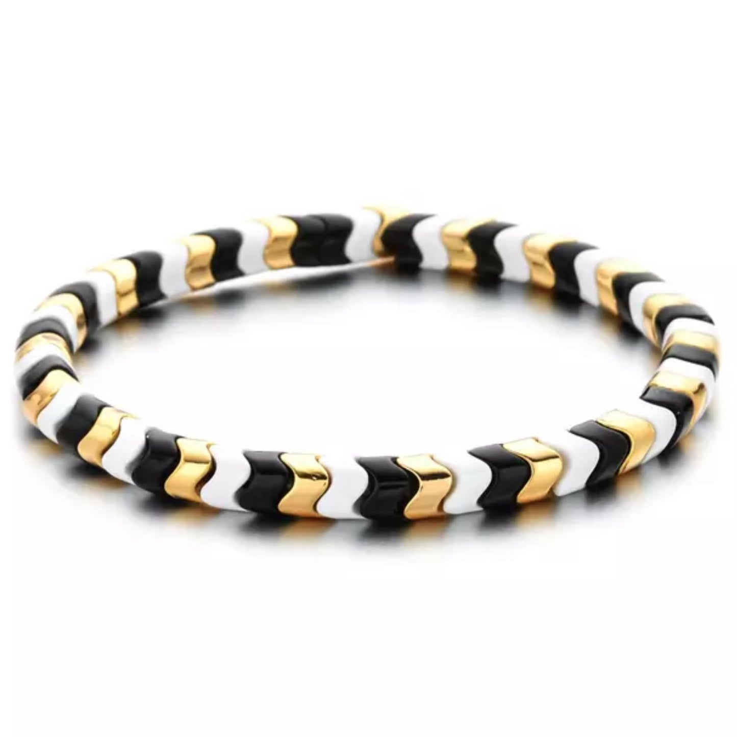 Gold Black and White Stretch Bracelet