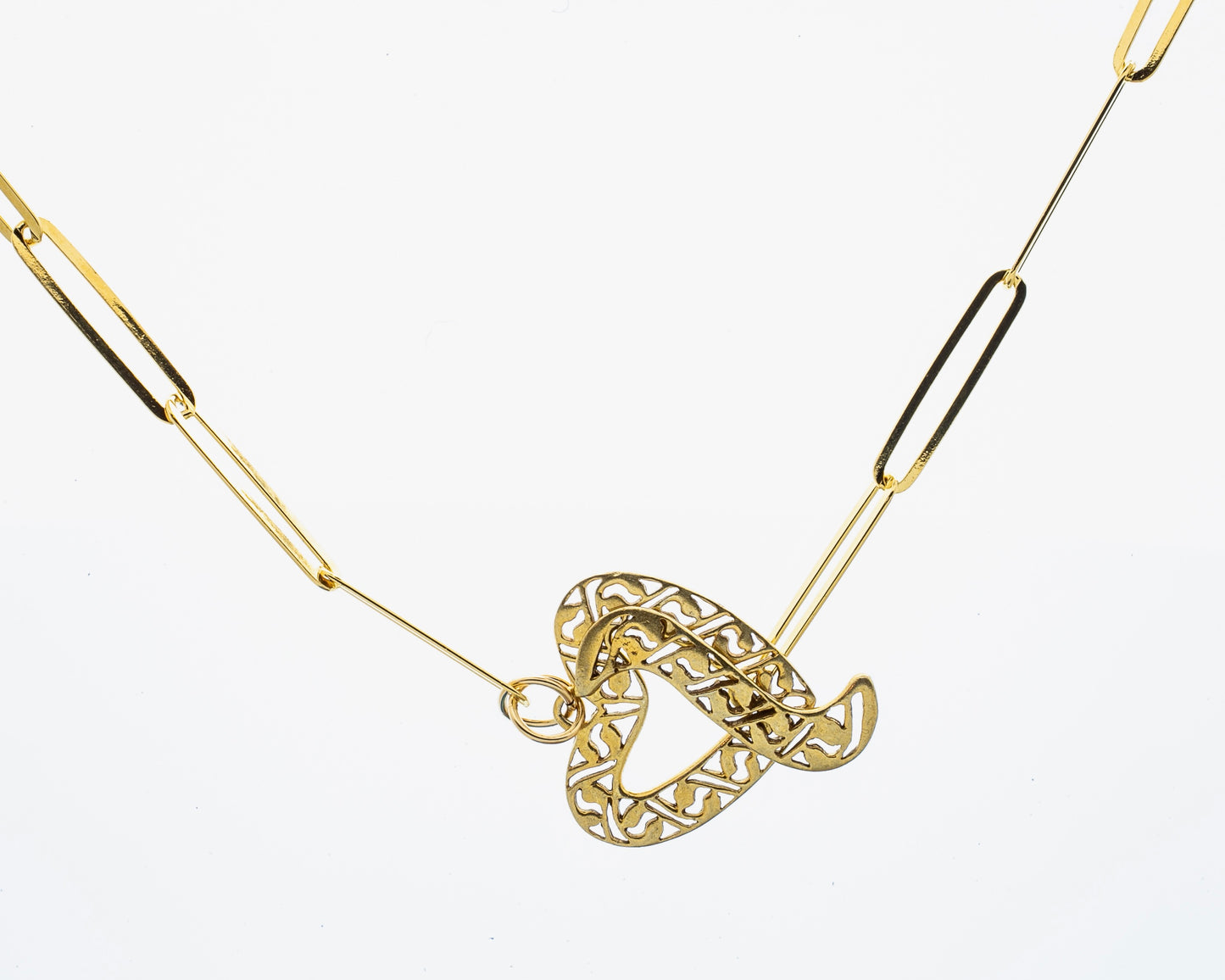 Gold Paper Clip Chain with Heart Pendant