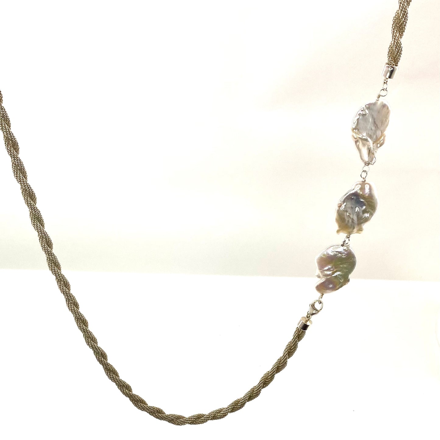 Freshwater Pearl and Sterling Knit Chain