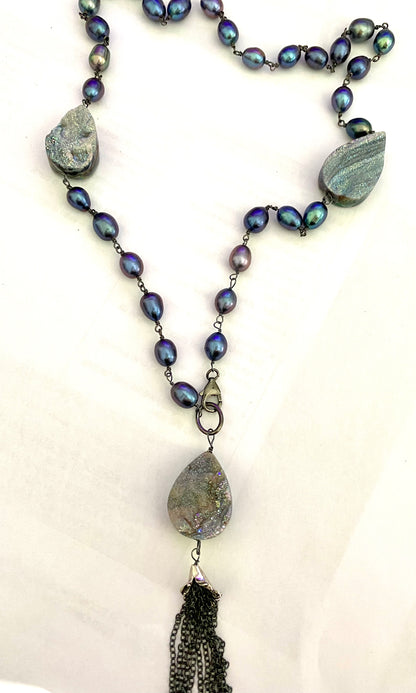 Druzy and Freshwater Pearl Necklace