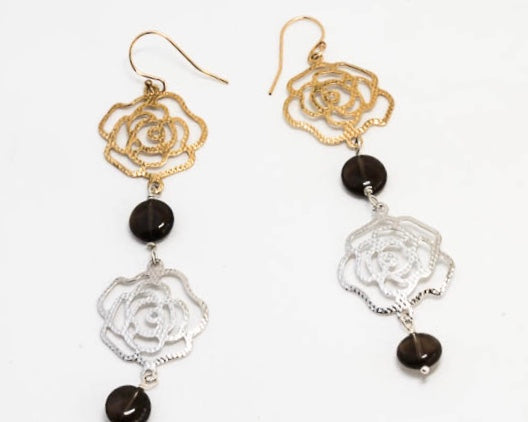 Gold and Silver Flower Earrings