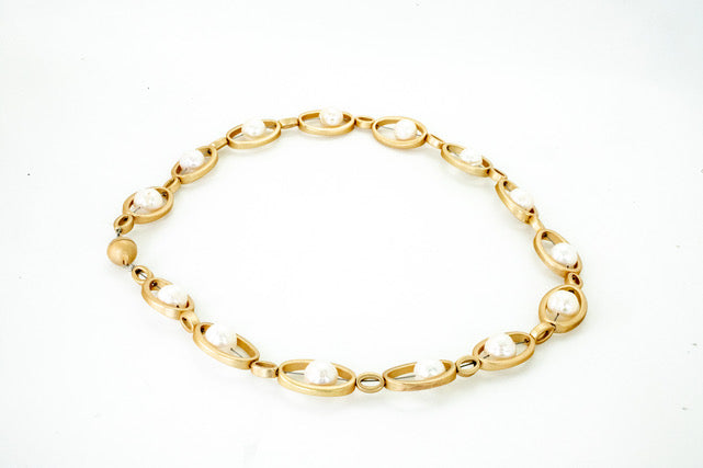 Golden Oval and Freshwater Pearl Necklace