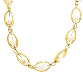 Golden Oval and Freshwater Pearl Necklace