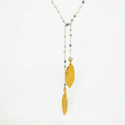 Icy Blue and Gold Lariat Necklace