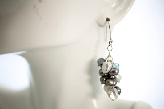 Grey and White Fresh Water Pearl Earrings