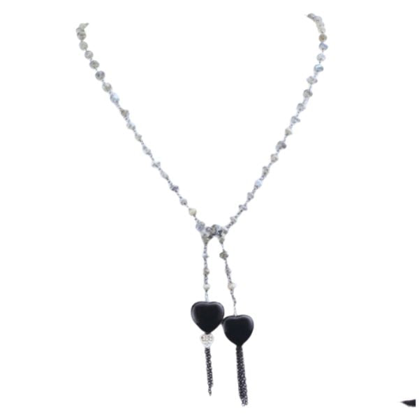 Labradorite and Onyx Heart Lariat