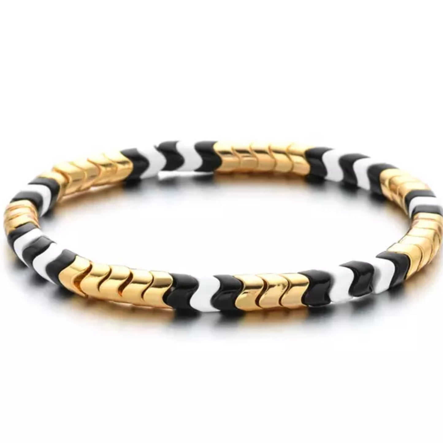 Gold Black and White Stretch Bracelet