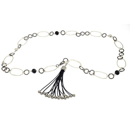 Onyx and Sterling. Silver Tassel Necklace