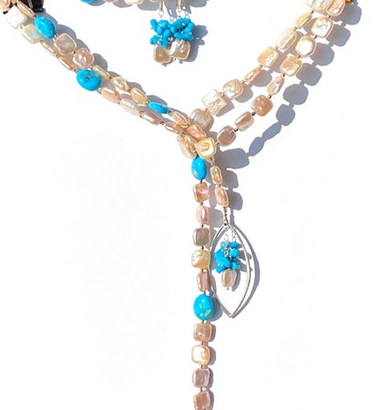 Fresh Water Pearl and Turquoise earrings