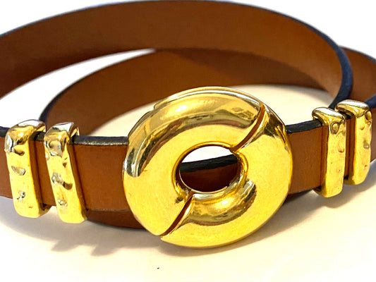 Gold Donut and Leather Bracelet