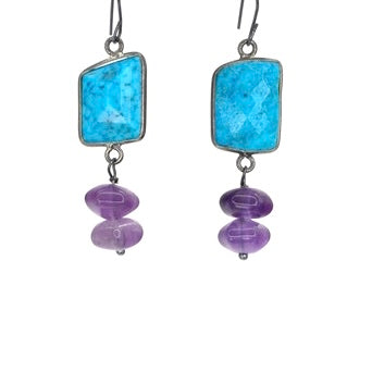 Turquoise and Amethyst Earrings