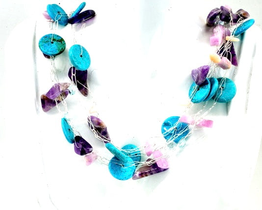 Turquoise and Amethyst Multi-strand Necklace by Pret-A-Porter Jewels